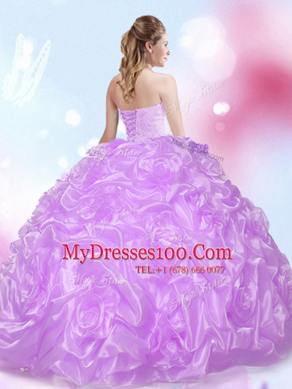 Sweetheart Sleeveless Lace Up Quince Ball Gowns Lavender Fabric With Rolling Flowers