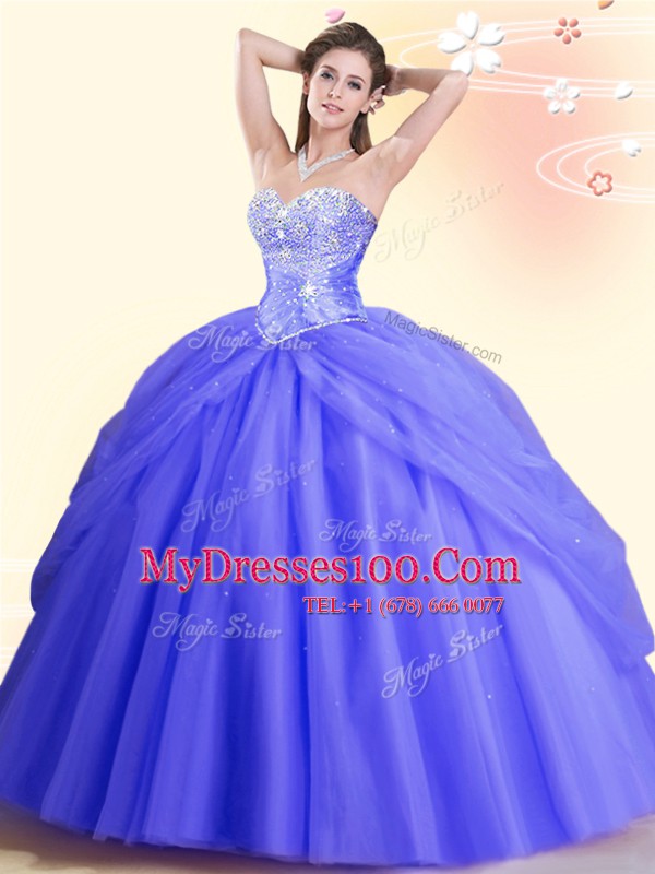 Lavender Sleeveless Beading Floor Length Sweet 16 Dress