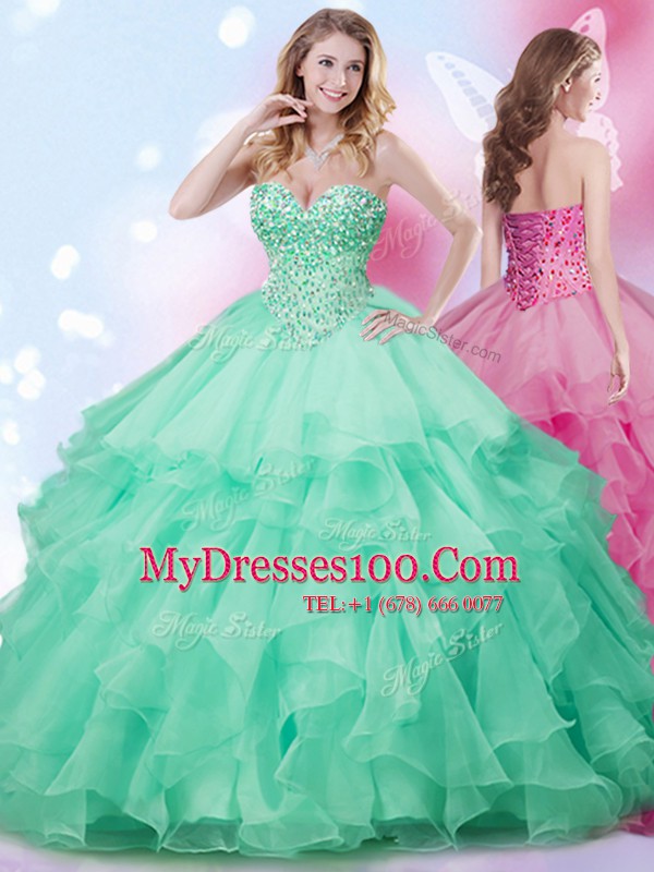 Traditional Ball Gowns Quinceanera Dresses Apple Green Sweetheart Organza Sleeveless Floor Length Lace Up