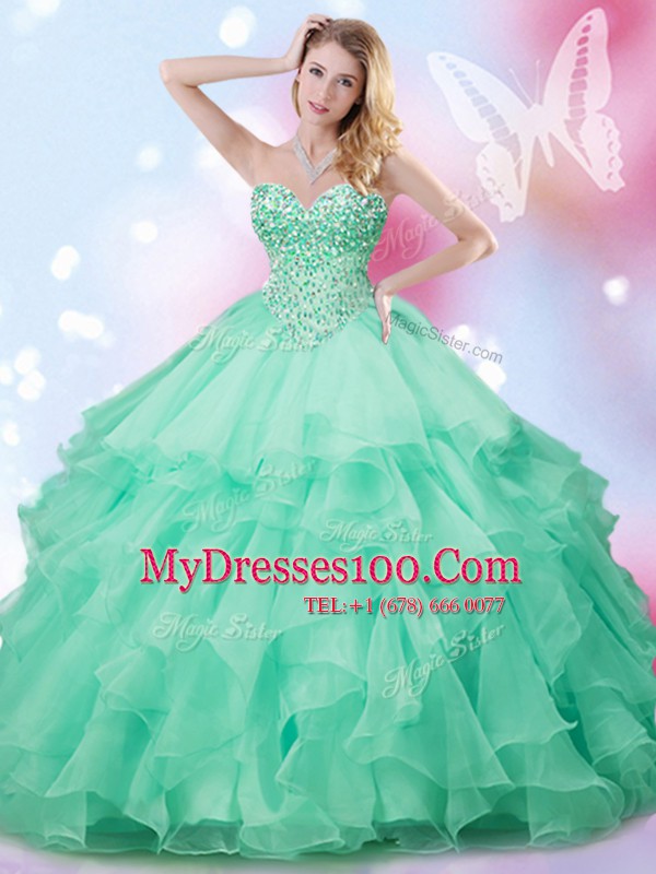 Traditional Ball Gowns Quinceanera Dresses Apple Green Sweetheart Organza Sleeveless Floor Length Lace Up