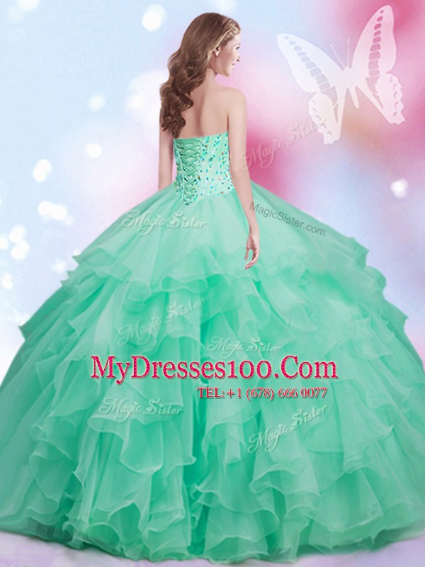 Traditional Ball Gowns Quinceanera Dresses Apple Green Sweetheart Organza Sleeveless Floor Length Lace Up
