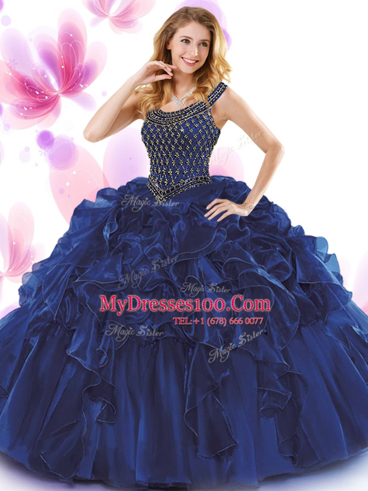 Dynamic Scoop Sleeveless Organza Quince Ball Gowns Beading and Ruffles Zipper