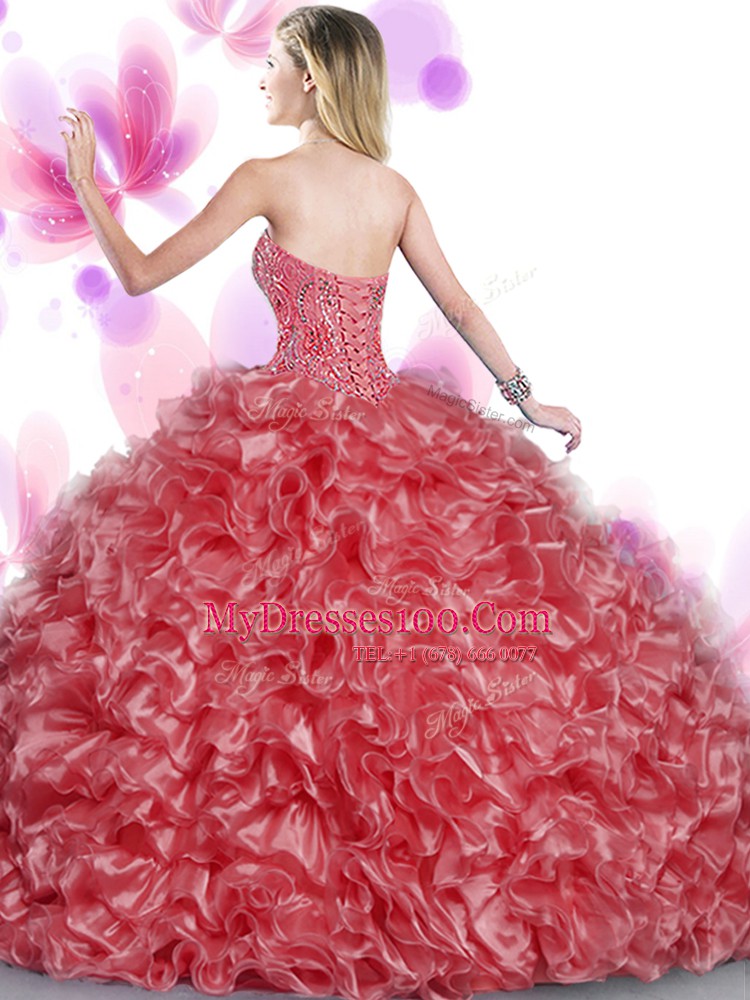 Sweetheart Sleeveless Lace Up Quince Ball Gowns Blue Organza