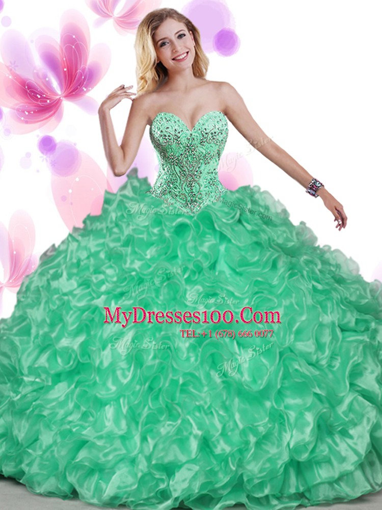 Sweetheart Sleeveless Lace Up Quince Ball Gowns Blue Organza