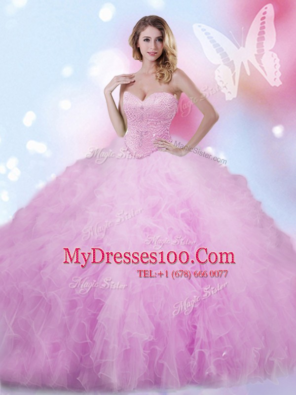 High End Lilac Sleeveless Tulle Lace Up Sweet 16 Dress for Military Ball and Sweet 16 and Quinceanera