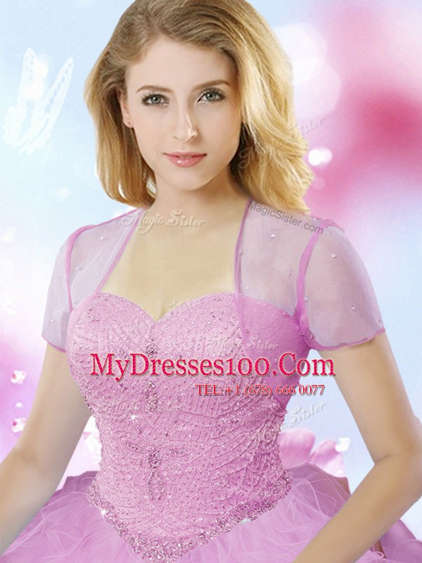 High End Lilac Sleeveless Tulle Lace Up Sweet 16 Dress for Military Ball and Sweet 16 and Quinceanera