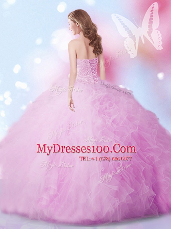 High End Lilac Sleeveless Tulle Lace Up Sweet 16 Dress for Military Ball and Sweet 16 and Quinceanera
