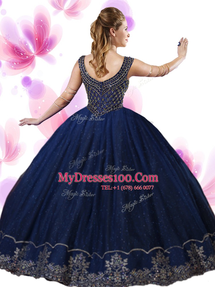 Latest Tulle Scoop Sleeveless Zipper Beading and Appliques Sweet 16 Quinceanera Dress in Wine Red