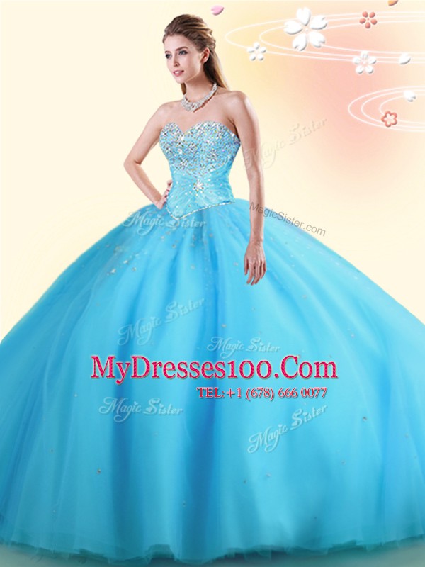 Baby Blue Sweetheart Lace Up Beading Quinceanera Dress Sleeveless