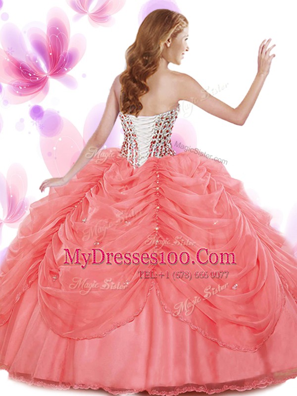 Pick Ups Ball Gowns 15th Birthday Dress Baby Blue Sweetheart Organza Sleeveless Floor Length Lace Up