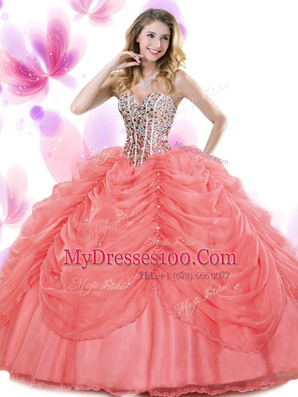 Pick Ups Ball Gowns 15th Birthday Dress Baby Blue Sweetheart Organza Sleeveless Floor Length Lace Up