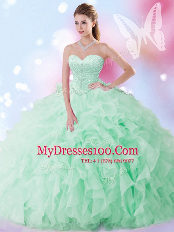 Floor Length Apple Green Sweet 16 Quinceanera Dress Sweetheart Sleeveless Lace Up