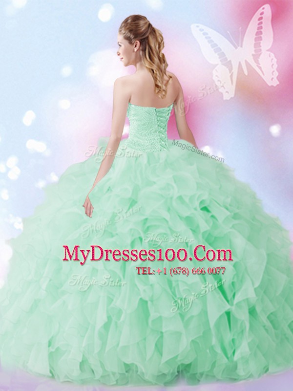 Floor Length Apple Green Sweet 16 Quinceanera Dress Sweetheart Sleeveless Lace Up