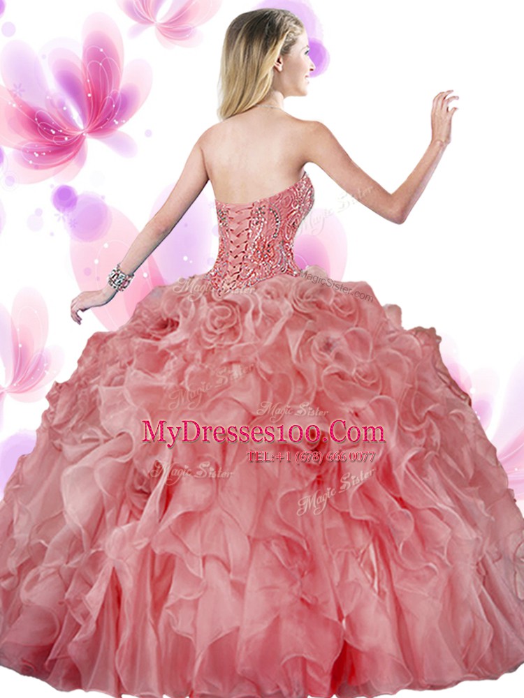 Apple Green Lace Up Quince Ball Gowns Beading and Ruffles Sleeveless Floor Length