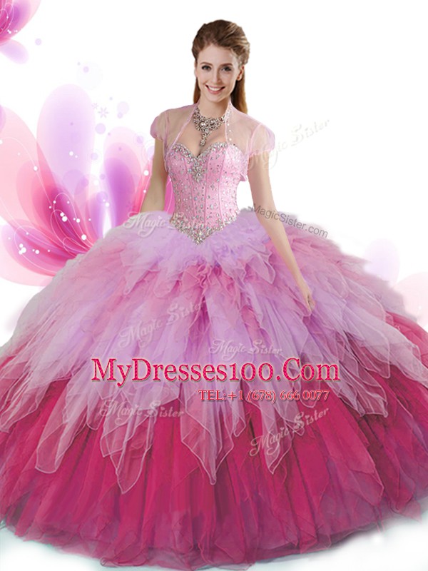 Perfect Multi-color Sleeveless Tulle Lace Up Sweet 16 Dress for Military Ball and Sweet 16 and Quinceanera