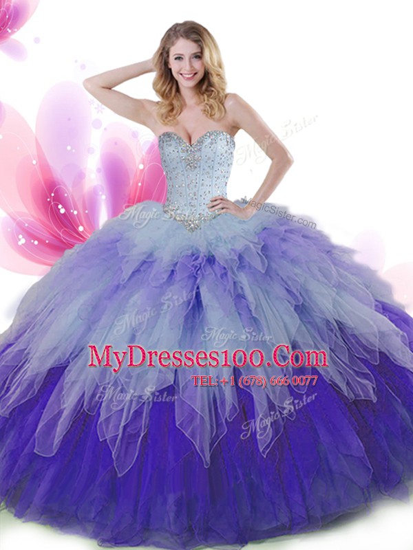 Perfect Multi-color Sleeveless Tulle Lace Up Sweet 16 Dress for Military Ball and Sweet 16 and Quinceanera