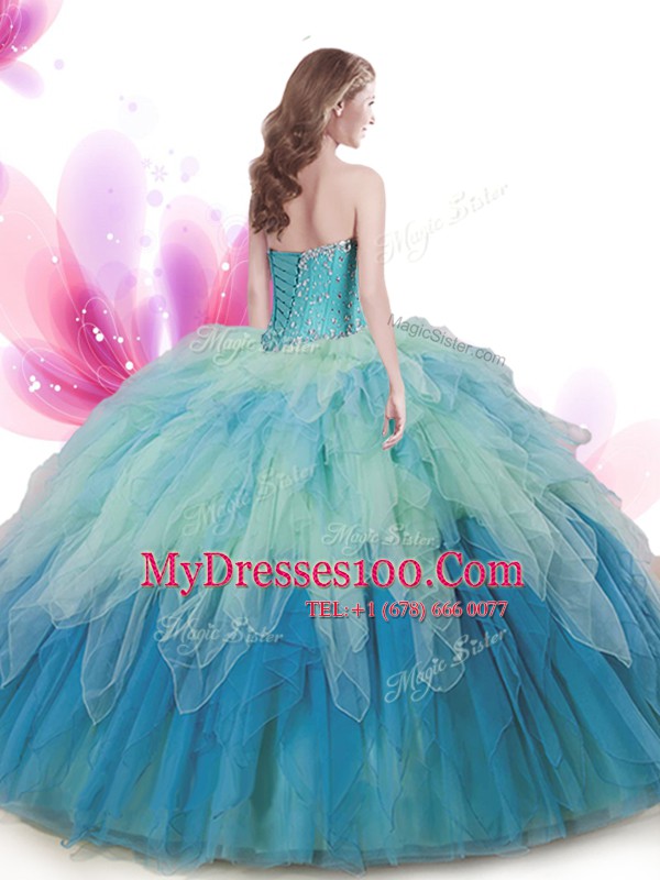 Perfect Multi-color Sleeveless Tulle Lace Up Sweet 16 Dress for Military Ball and Sweet 16 and Quinceanera