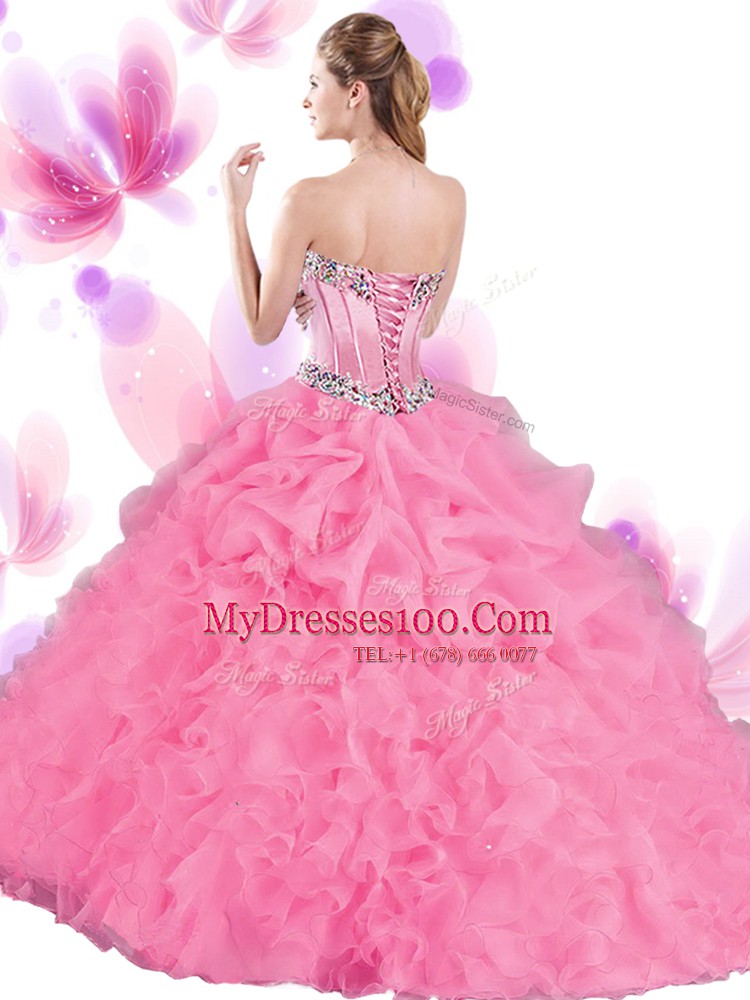 Classical Orange Red Sleeveless Floor Length Beading and Ruffles Lace Up Sweet 16 Dresses
