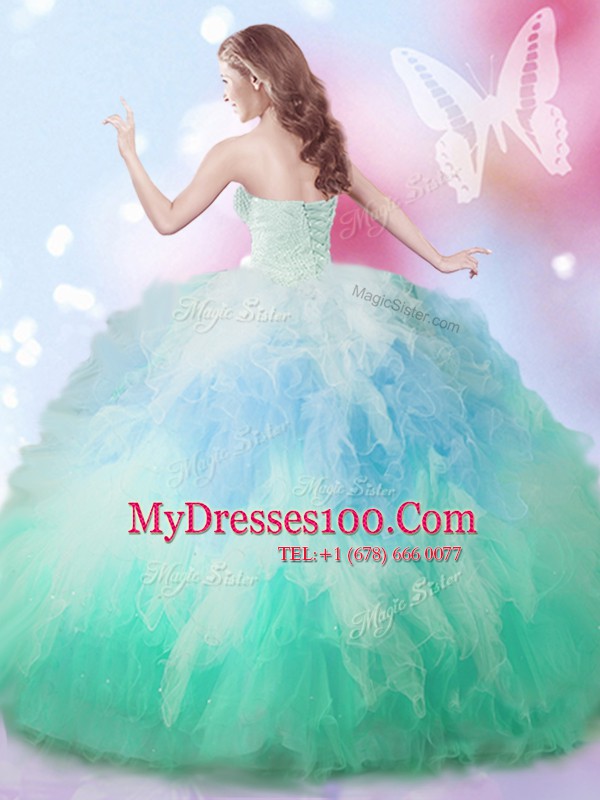 Top Selling Multi-color Sleeveless Beading and Ruffles Floor Length 15th Birthday Dress