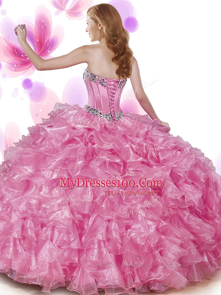 Rust Red and Peach Sleeveless Beading and Ruffles Floor Length Ball Gown Prom Dress