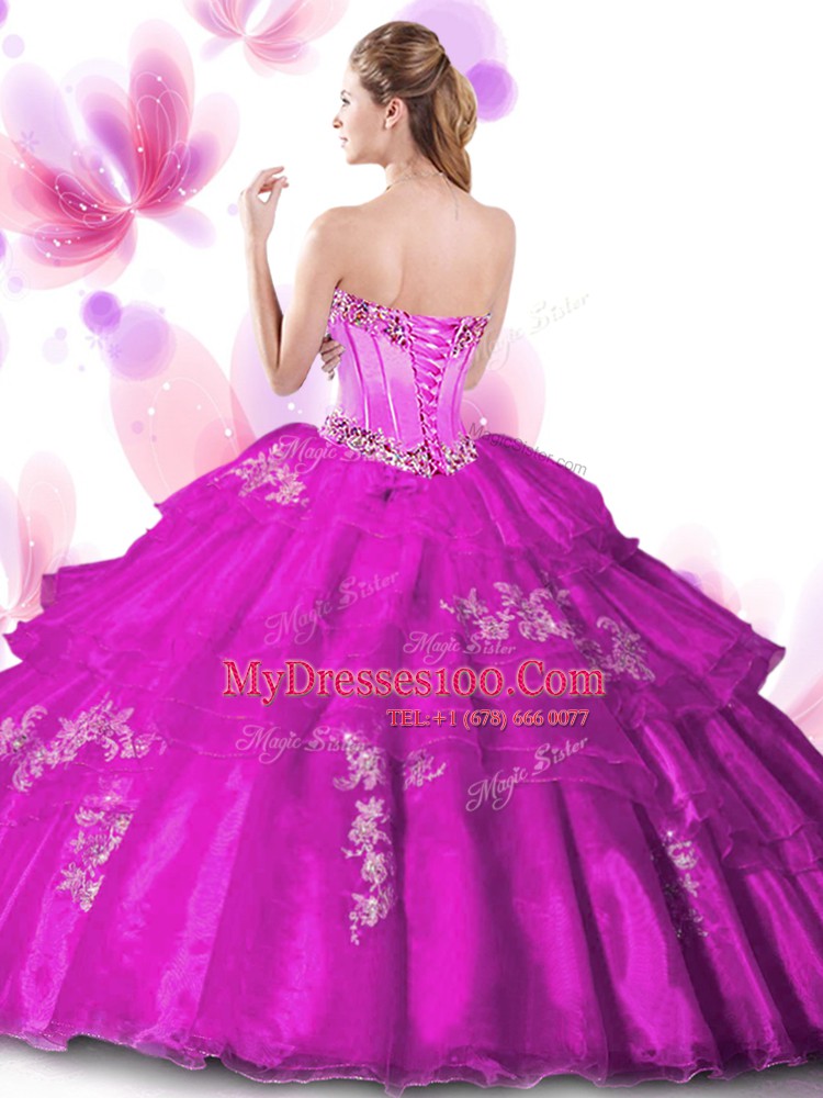 Fantastic Coral Red Ball Gowns Beading and Appliques Sweet 16 Dress Lace Up Organza Sleeveless Floor Length