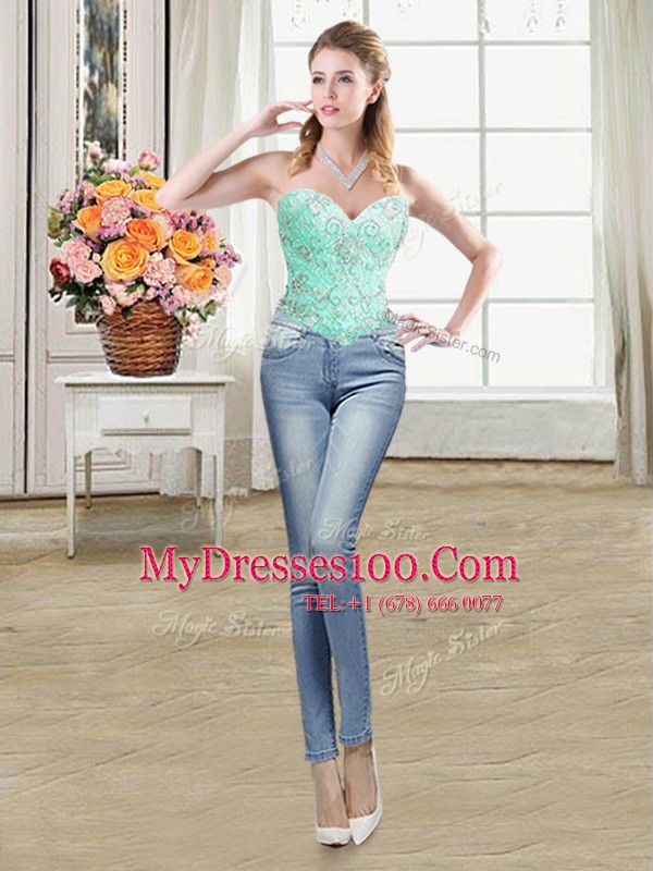 Three Piece Apple Green Organza Lace Up Sweetheart Sleeveless Floor Length Sweet 16 Dresses Beading and Ruffles and Pick Ups
