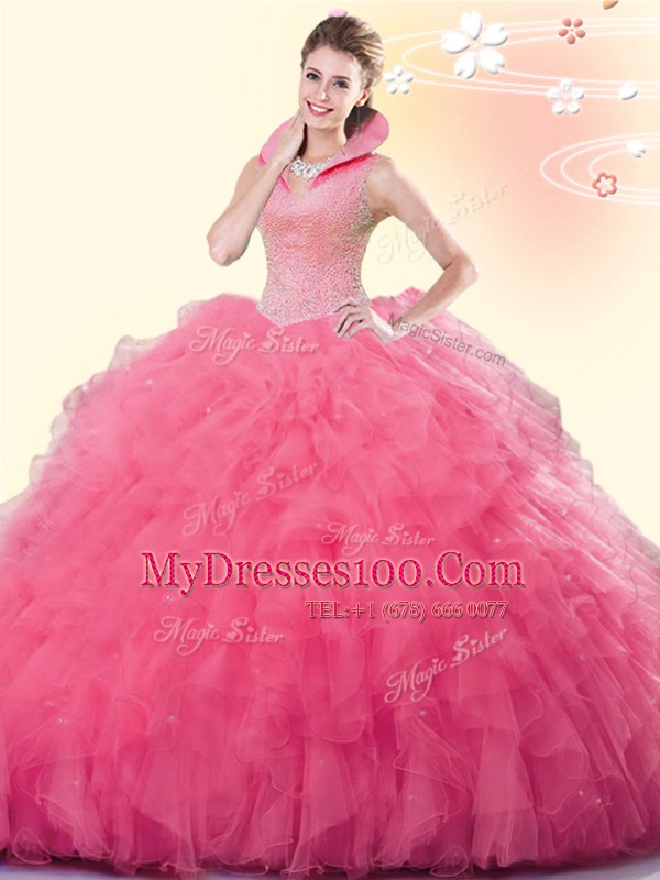 Sexy Sleeveless Beading and Ruffles Backless Vestidos de Quinceanera