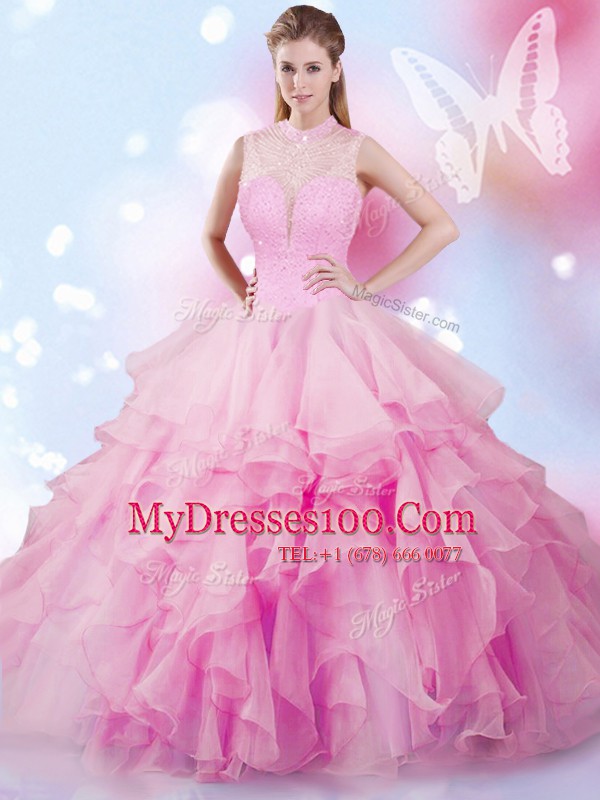 Traditional Tulle Sleeveless Floor Length 15 Quinceanera Dress and Beading and Ruffles