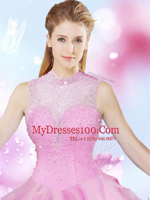 Traditional Tulle Sleeveless Floor Length 15 Quinceanera Dress and Beading and Ruffles