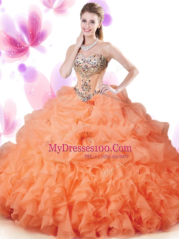 Trendy Sweetheart Sleeveless Organza 15th Birthday Dress Beading and Ruffles and Pick Ups Lace Up
