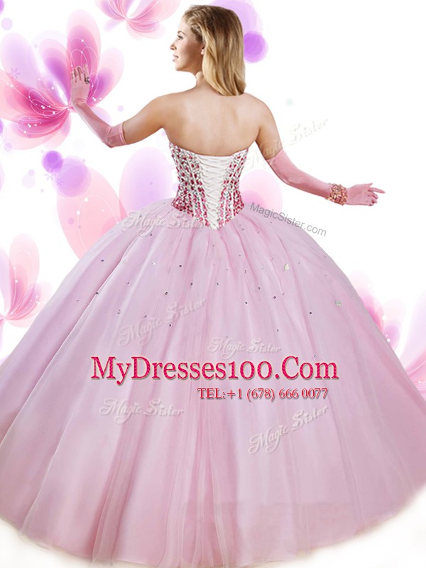 Aqua Blue Sleeveless Floor Length Beading Lace Up Sweet 16 Dress