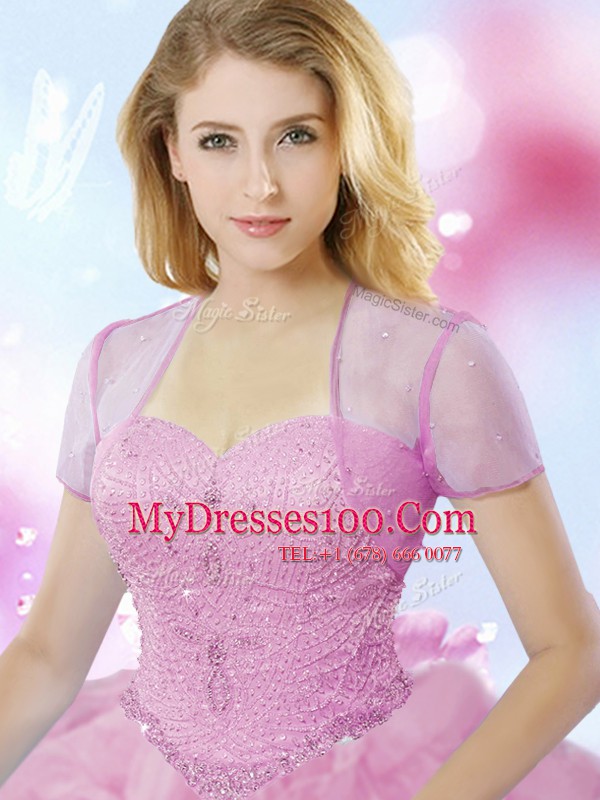 New Style Sleeveless Organza Floor Length Lace Up Ball Gown Prom Dress in Rose Pink with Beading and Ruffles