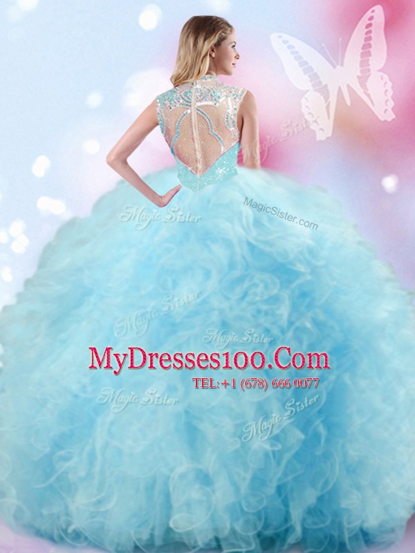 Lovely Floor Length Zipper Sweet 16 Quinceanera Dress Rose Pink for Military Ball and Sweet 16 and Quinceanera with Beading and Ruffles and Pick Ups