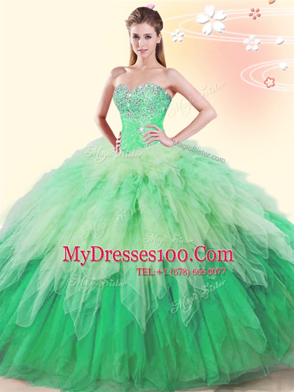 Luxury Floor Length Lace Up Sweet 16 Quinceanera Dress Multi-color for Military Ball and Sweet 16 and Quinceanera with Beading and Ruffles