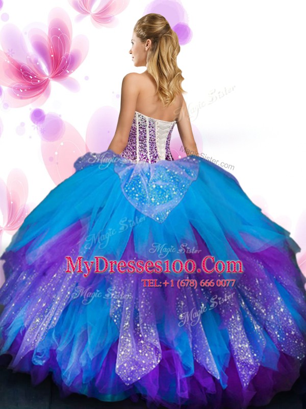 Elegant Floor Length Lace Up Quinceanera Dresses Multi-color for Military Ball and Sweet 16 and Quinceanera with Beading and Ruffled Layers