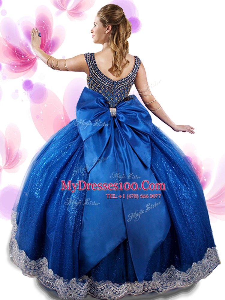 Attractive Scoop Organza Sleeveless Floor Length 15 Quinceanera Dress and Beading and Appliques and Bowknot