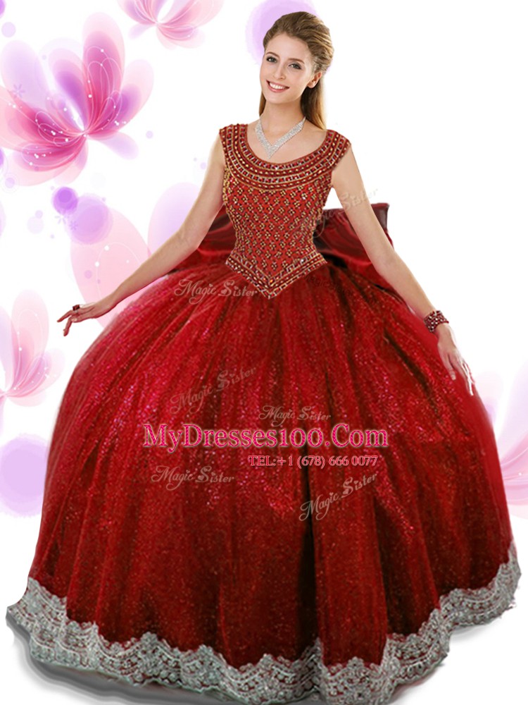 Attractive Scoop Organza Sleeveless Floor Length 15 Quinceanera Dress and Beading and Appliques and Bowknot