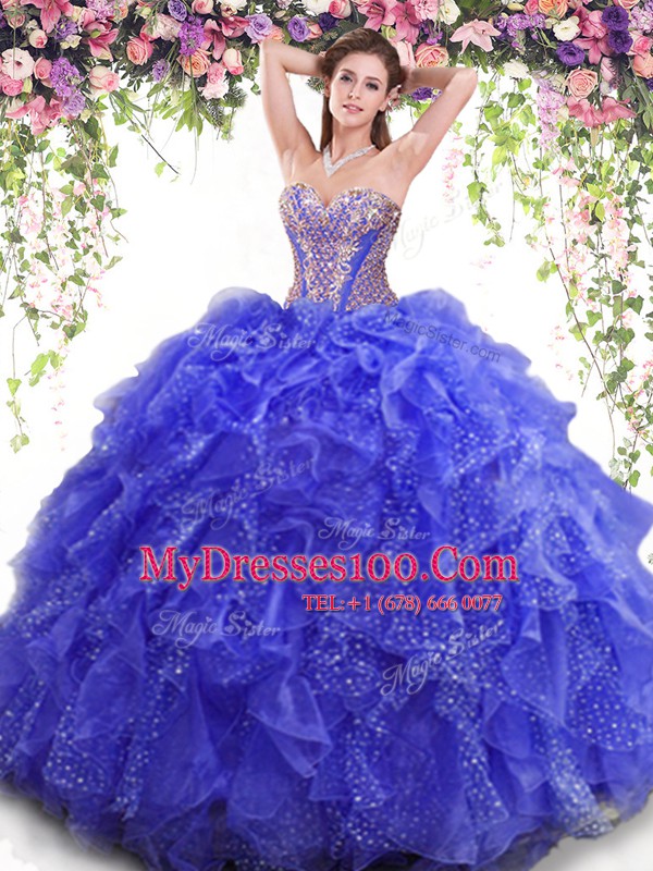 Inexpensive Blue Quinceanera Dresses Military Ball and Sweet 16 and Quinceanera and For with Beading and Ruffles Sweetheart Sleeveless Lace Up