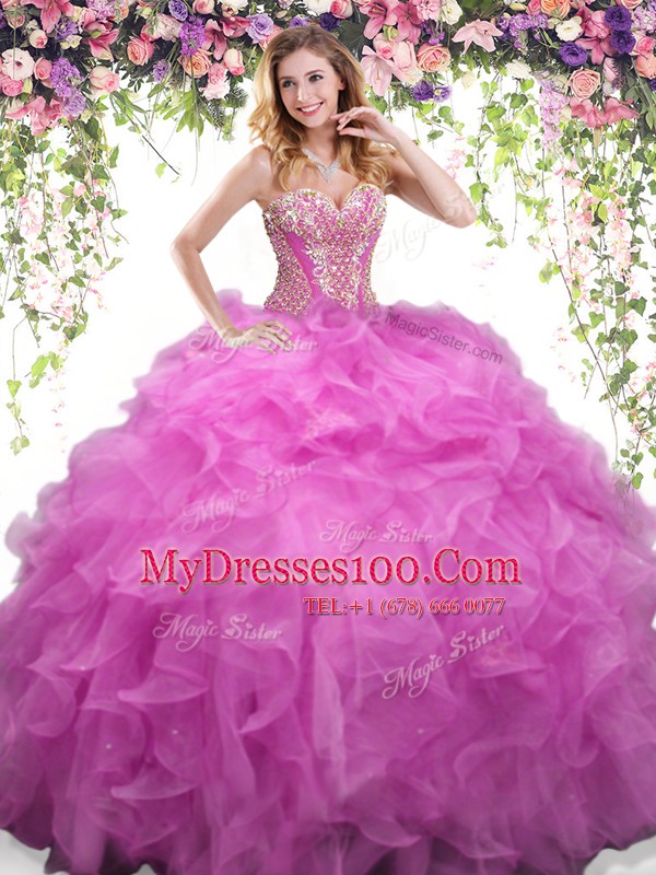 Floor Length Lilac Sweet 16 Dress Sweetheart Sleeveless Lace Up