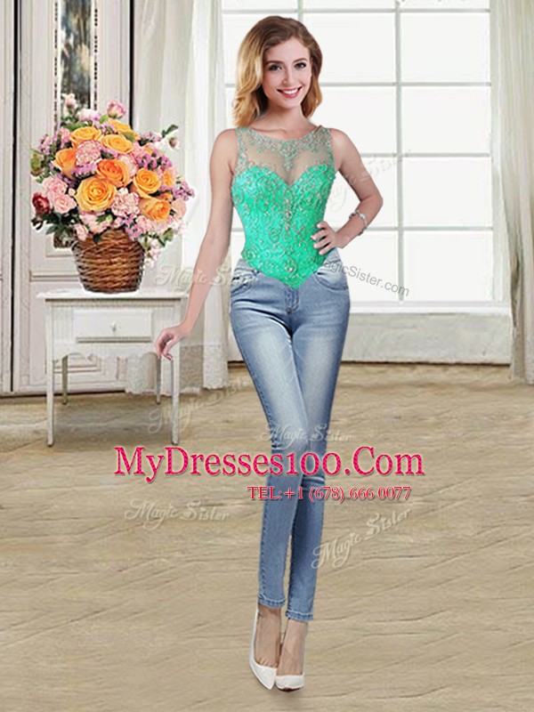 Sophisticated Four Piece Ball Gowns Quince Ball Gowns Turquoise Scoop Tulle Sleeveless Floor Length Lace Up