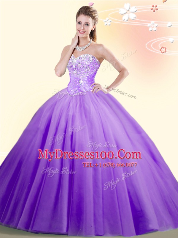 Romantic Tulle Sleeveless Floor Length 15 Quinceanera Dress and Beading