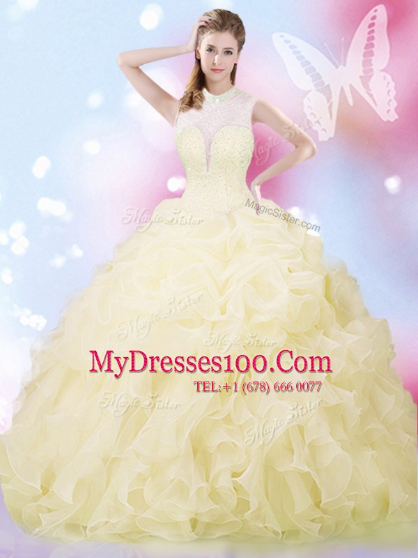 Customized Sleeveless Beading and Ruffles and Pick Ups Lace Up Sweet 16 Quinceanera Dress