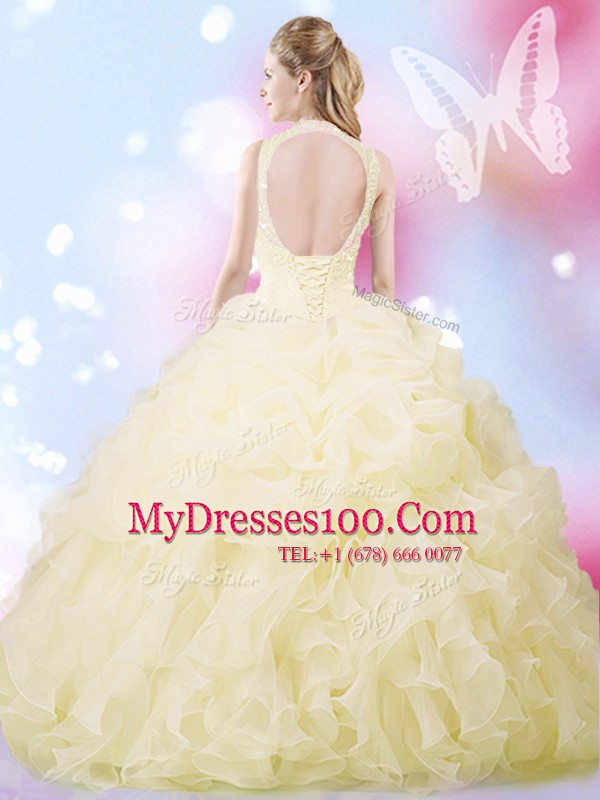 Customized Sleeveless Beading and Ruffles and Pick Ups Lace Up Sweet 16 Quinceanera Dress