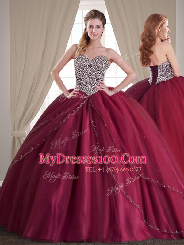 Modest Sleeveless Brush Train Beading Lace Up Vestidos de Quinceanera