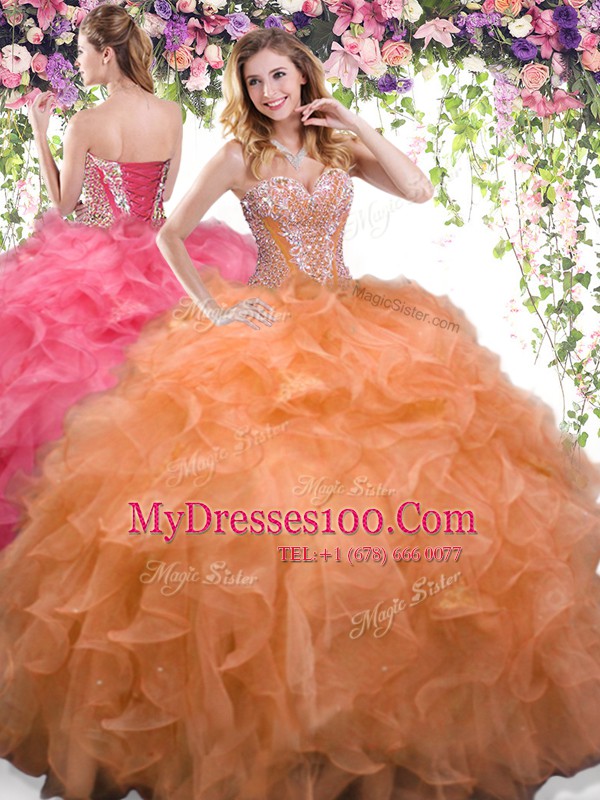 Organza Sleeveless Floor Length Sweet 16 Quinceanera Dress and Beading and Ruffles