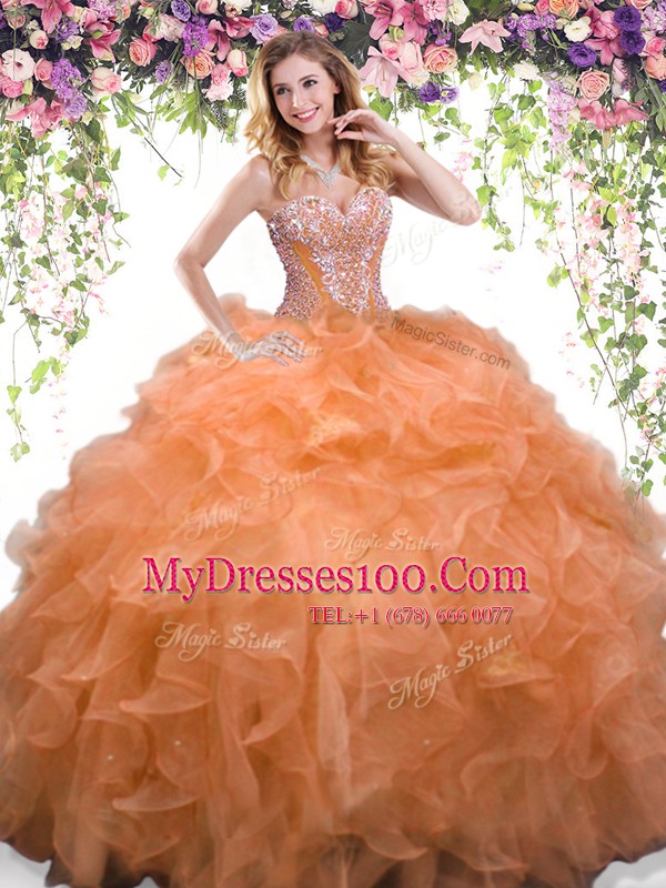 Organza Sleeveless Floor Length Sweet 16 Quinceanera Dress and Beading and Ruffles