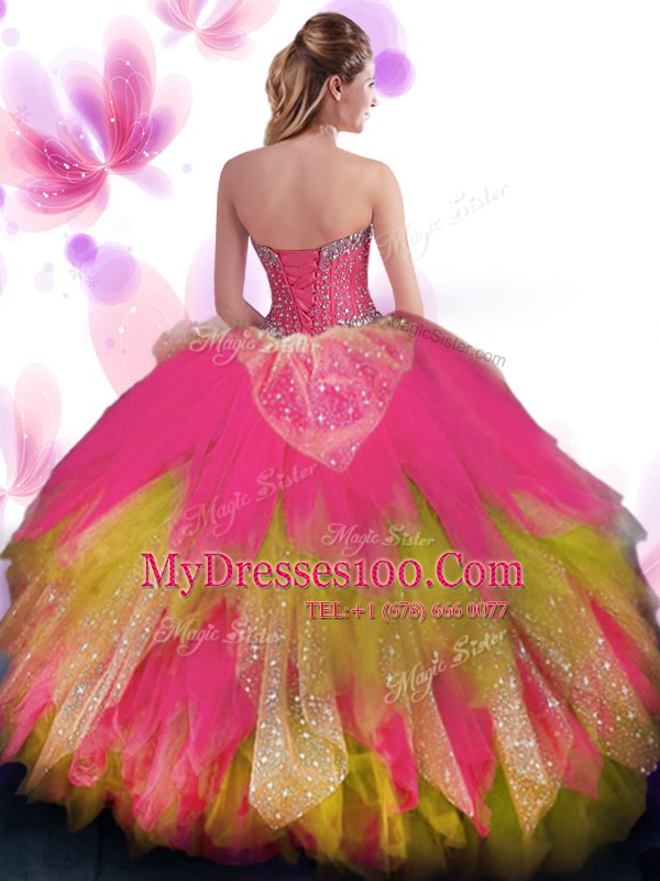Multi-color Tulle Lace Up Vestidos de Quinceanera Sleeveless Floor Length Beading and Ruffled Layers