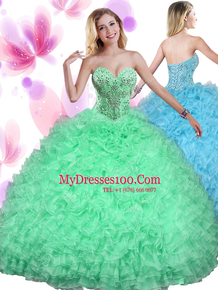 Beading and Ruffles Quinceanera Dresses Lace Up Sleeveless Floor Length