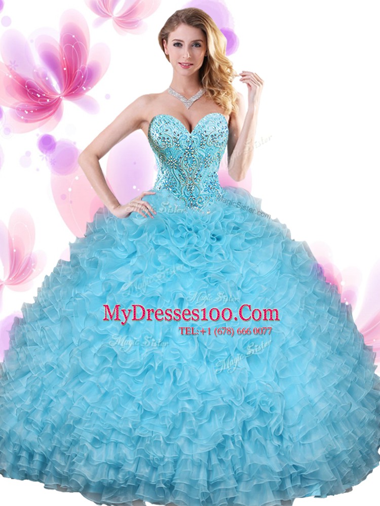 Beading and Ruffles Quinceanera Dresses Lace Up Sleeveless Floor Length