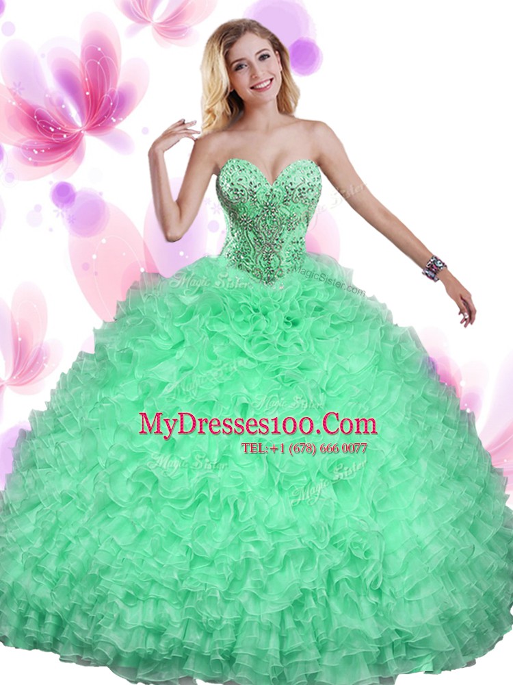 Beading and Ruffles Quinceanera Dresses Lace Up Sleeveless Floor Length